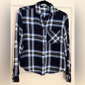 Beach Lunch Lounge Blue Plaid Button-Up Shirt Size XS